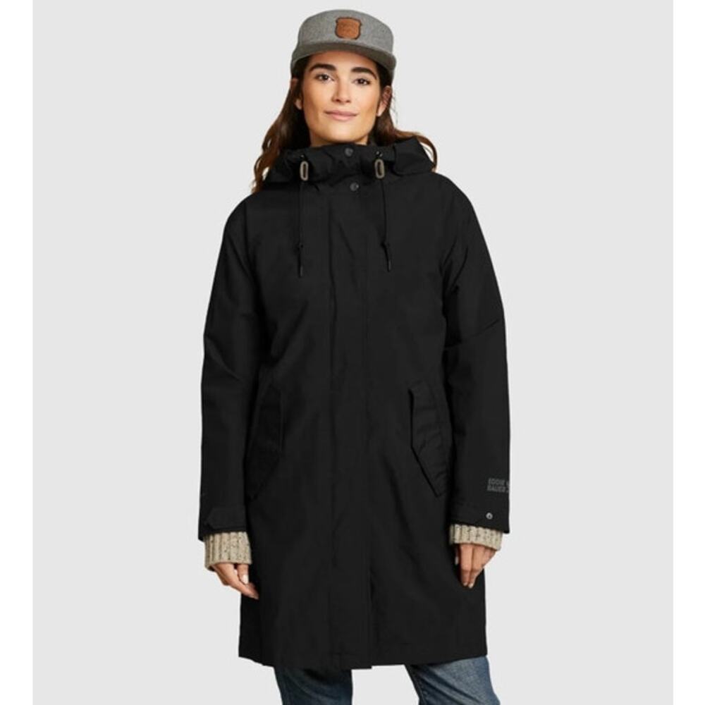 Eddie Bauer Port Townsend Trench Coat in Black Women's XL
